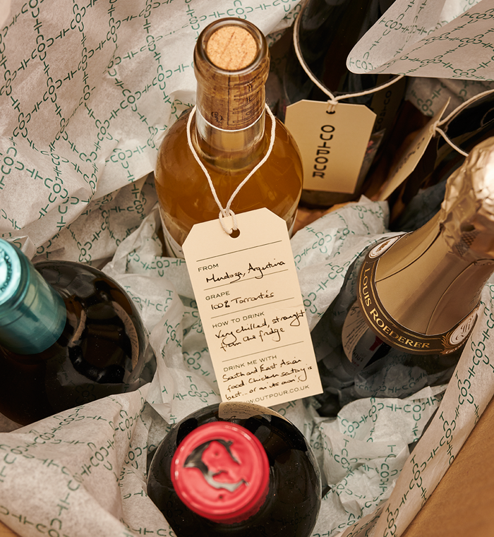 wine with gift tag